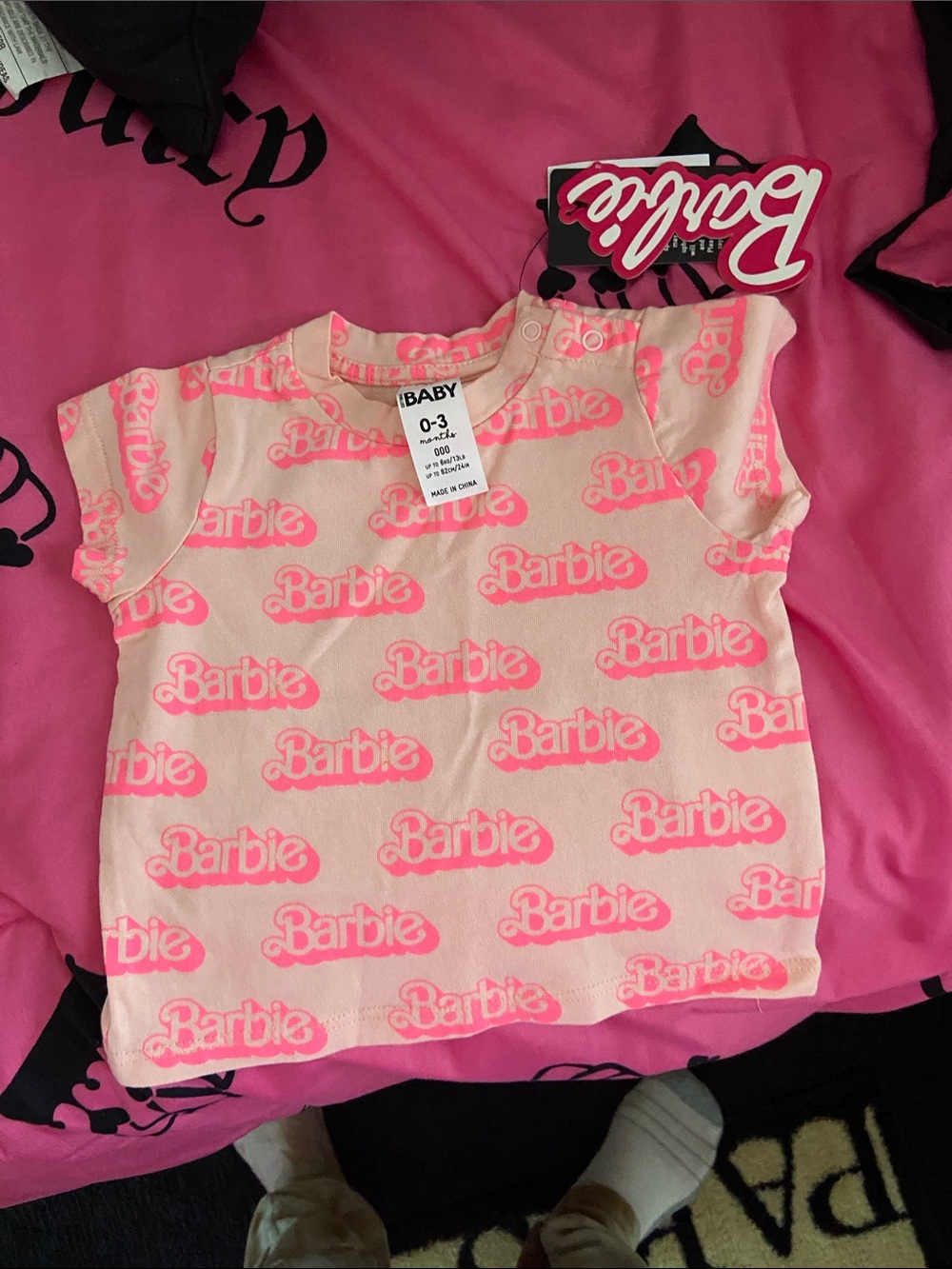 Barbie Pink Baby Tee with Neon Logo Print - Picture 1 of 3